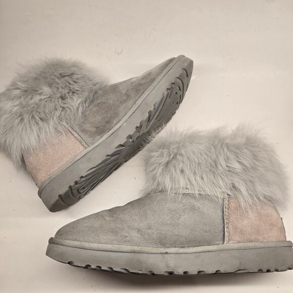 Ugg Gray & Violet Mini Toscana Cuff Suede Shearling Fur Trim Ankle Booties SZ 11 - Picture 1 of 11